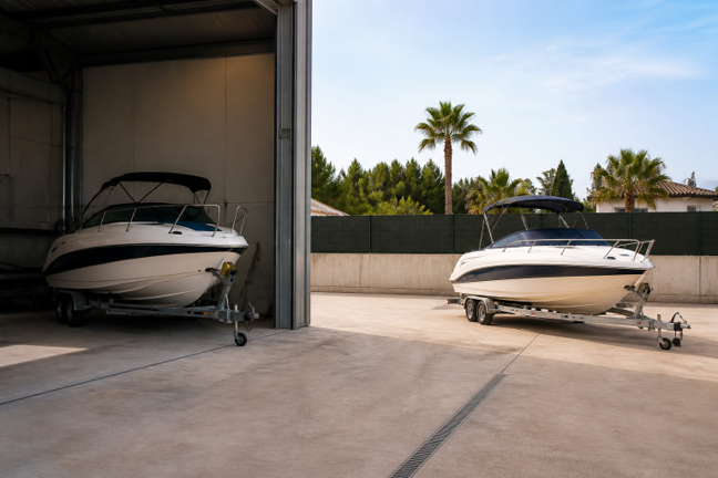 Comparación entre una embarcación en parking interior y otra en parking exterior en Mallorca